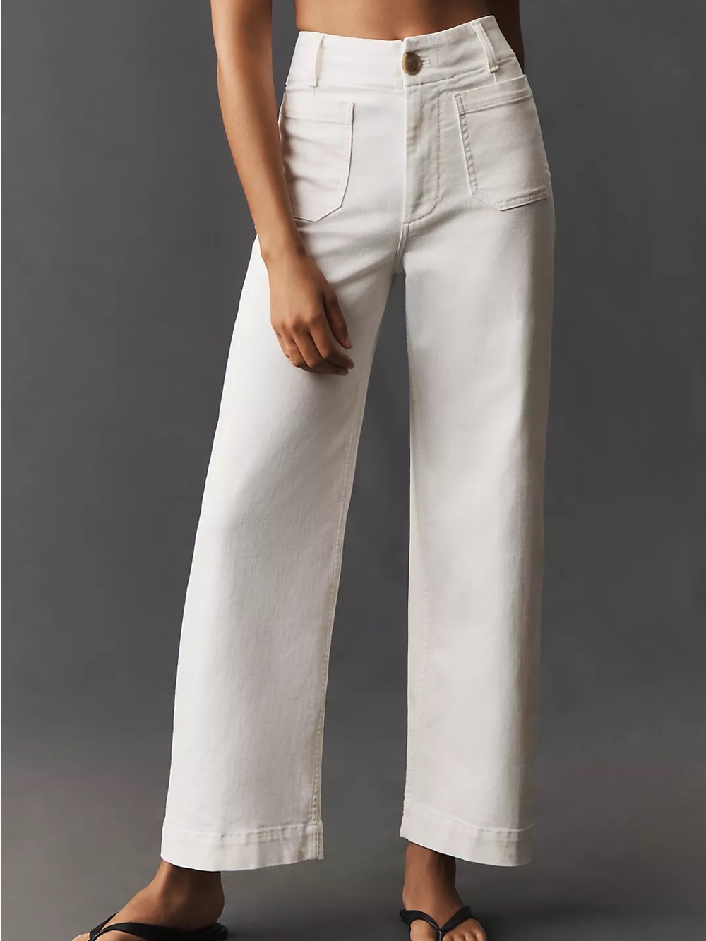 Anthropologie Maeve Colette High-Rise Wide-Leg Full-Length Jeans Ivory Cream 25